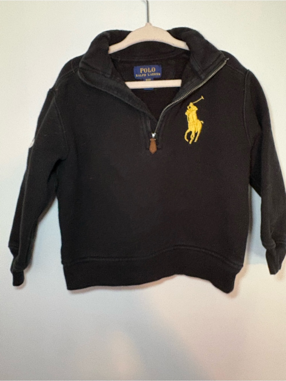 Polo by Ralph Lauren Little Boys Black Quarter-Zip Sweatshirt with Yellow Logo